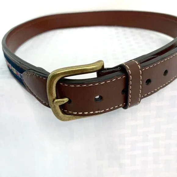 Nautica Belt Boys 27.5 - 30.5‎ Inches Brown Leather Fabric Sailing Insets Casual