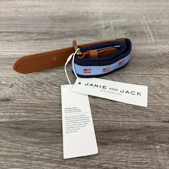 NWT Janie and Jack Blue American Flag Belt Red White Size 4 - 5 Years