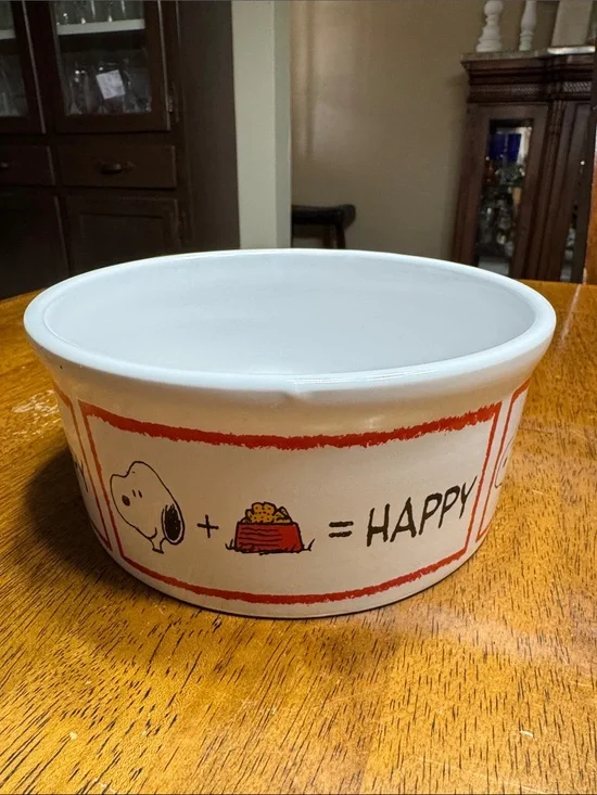 PEANUTS Snoopy HAPPY “ Dogs life” ceramic pet bowl. 7” X 3 1/8”