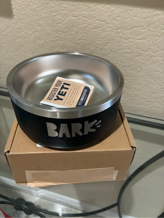 Yeti Bark Pet Bowl in Black with Silver Interior