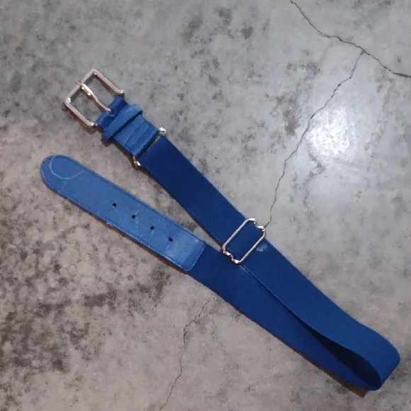 Blue Baseball Softball Belt with Silver Buckle