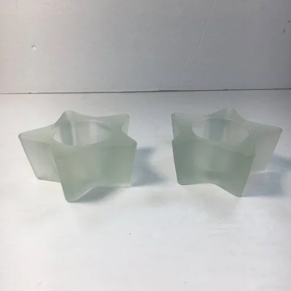 Ikea 2 Star Shaped Frosted Glass Candle Tea Light Holders 1.5