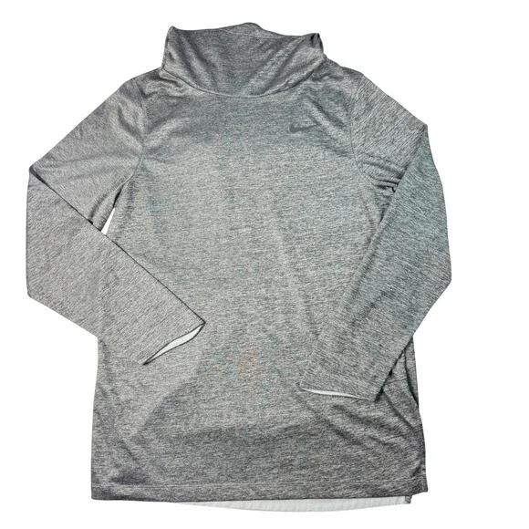 Nike Women's L Gray Heathered Dri-FIT Funnel Neck Athletic Pullover Hoodie Top