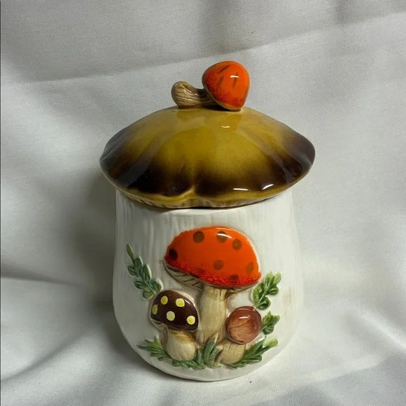 Vintage Sears Merry Mushroom Small Canister Jar With Lid 1970s Replacement