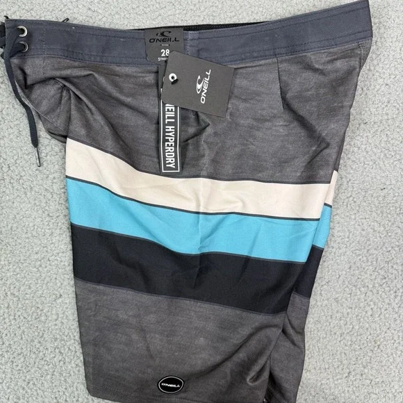 O'Neill Hyperfreak Board‎ Shorts Men 28 Grey Striped Surf Swim Trunks Stretch