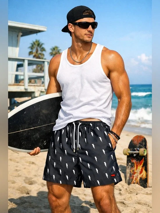 Trunks Surf & Swim Co Men’s Lightning Bolt Swim Short Sz L Y2K Surf Style