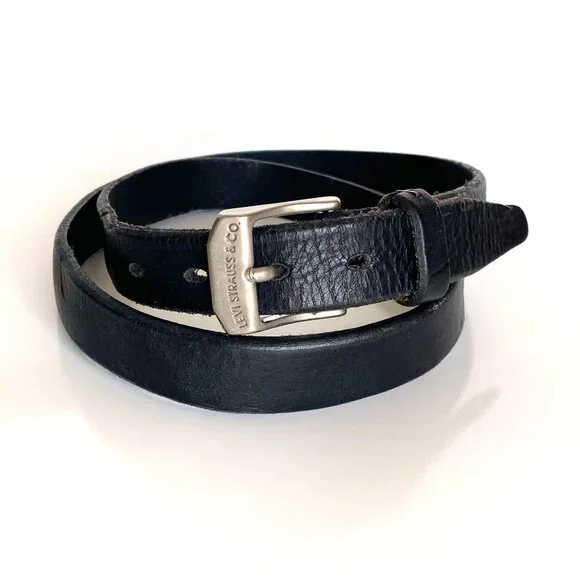 Levi’s Strauss & Co Youth Black Genuine Leather Belt XL Silver Buckle Made in US