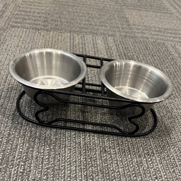 Stainless Steel Pet Bowl Set with Black Stand