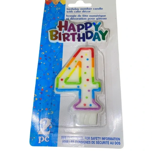 Birthday Number Candle #4 Rainbow Polka Dot Cake Topper Happy Birthday‎ NIP