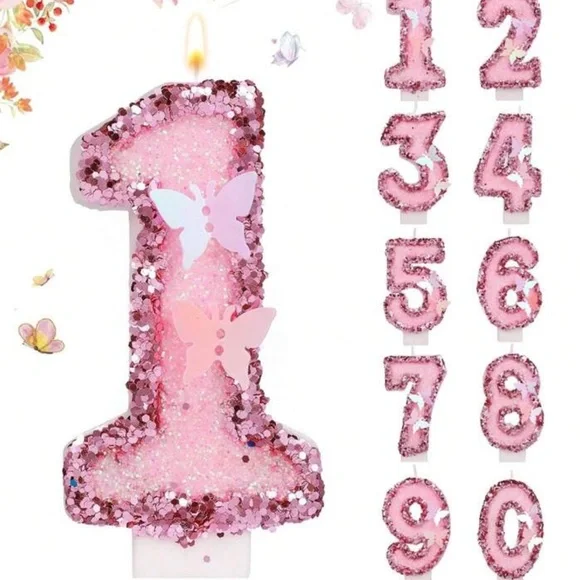 Pink Sequins Number 8 Candle