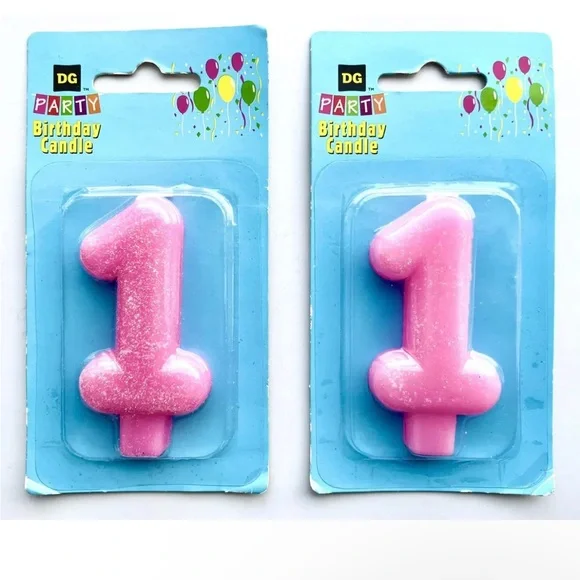 NEW Party #1 Birthday Cake Glittery Pink Candles - Girls or Boys Unisex 1st Bday
