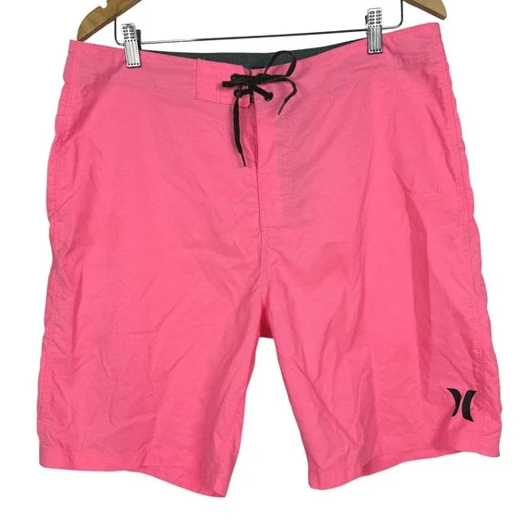 Hurley Board Shorts Mens 34 Pink Surf Swim Trunks MBS0009650 Logo Pocket
