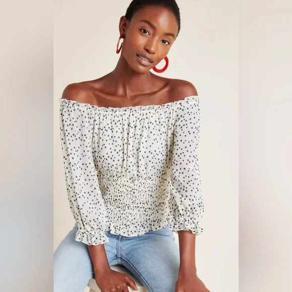 🌾 Anthropologie Lucia Off-the-shoulder Polka Dot Blouse