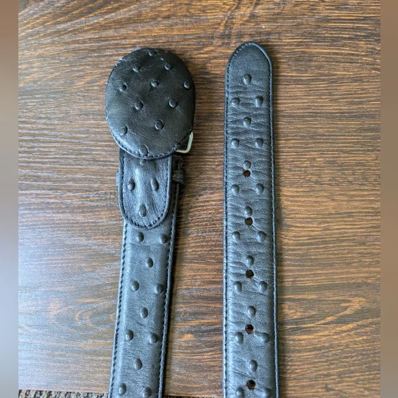 Black Ostrich Quill Leather Buckle Belt