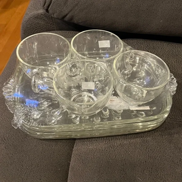 Set of 4 Vintage Hazel Atlas Tear Drop Glass Luncheon Tray sets , charcuterie
