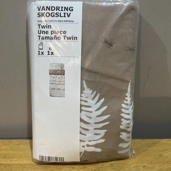 IKEA VANDRING Skogsliv‎ Duvet Cover w/ Pillowcase Beige Blue Animals Forest Twin