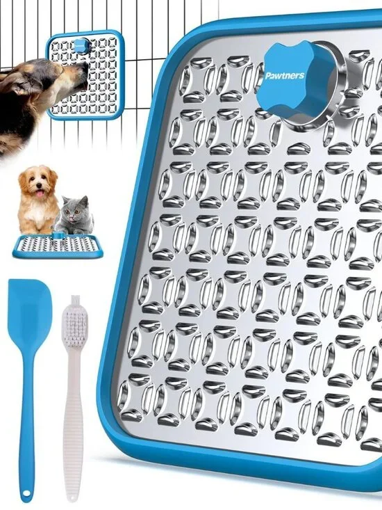 NEW Stainless Steel Large Lick Mat with a Spatula, Scrubbing Brush for Dog & Cat