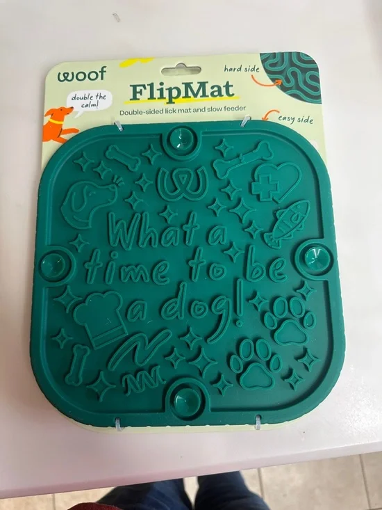 woof FlipMat Double-Sided Lick Mat for Dogs - Teal
