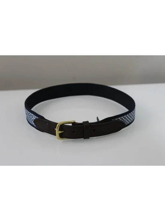 Vineyard Vines Blue Micro Whale Print Canvas Belt Youth 28 Leather Brass Buckle