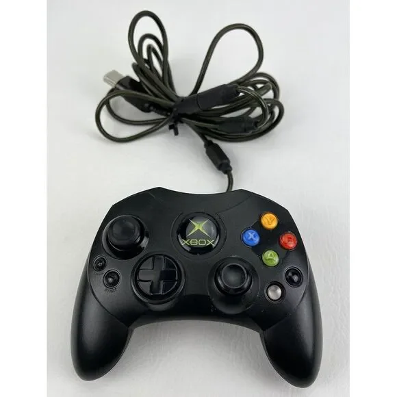 Original Wired Microsoft Xbox Controller S in Black No. X08-69873