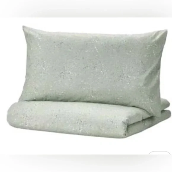 Ikea Silverkacia Twin Duvet Cover And 1 pillow case Dotted Green W Blue & White