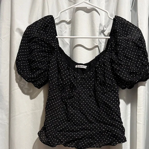 Reformation Black Polka Dot Puff Sleeve Blouse