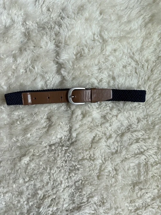 Oshkosh Kids Brown Leather & Navy Blur Woven Elastic Belt - Classic Casual Style