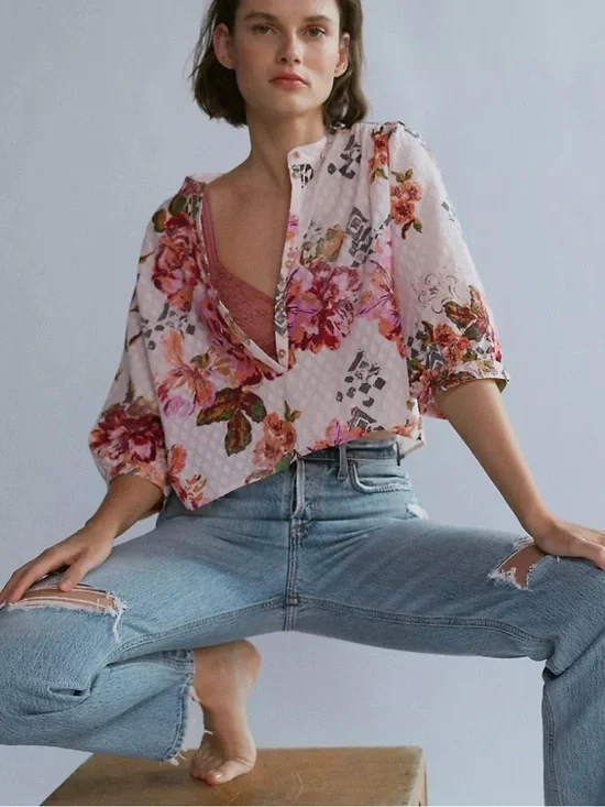Anthropologie Pilcro Cropped Surf Blouse