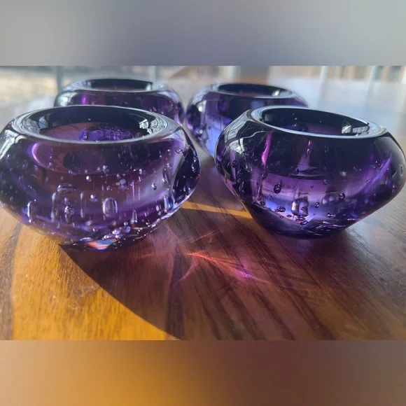 IKEA Purple Art Glass PaperweightVotive TeaLight Candle Holder Controlled Bubble