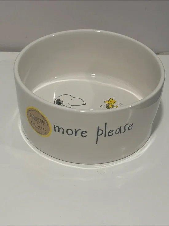 Rae Dunn Peanuts White Ceramic Bowl with Yellow Accent and Snoopy Artwork
