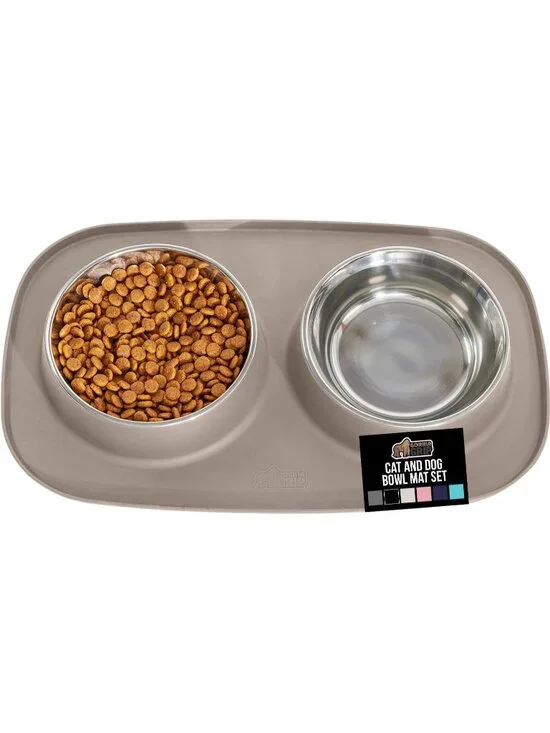 New 100% Waterproof BPA Free Cat and Dog Bowls Silicone Feeding Mat Set