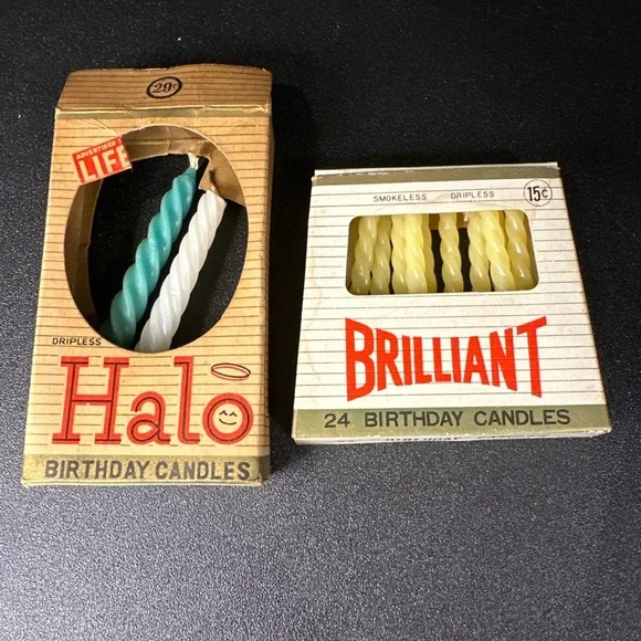Lot 2 Vintage Birthday Candles Boxes Halo & Brilliant w/ Candles Japan 1950s–60s