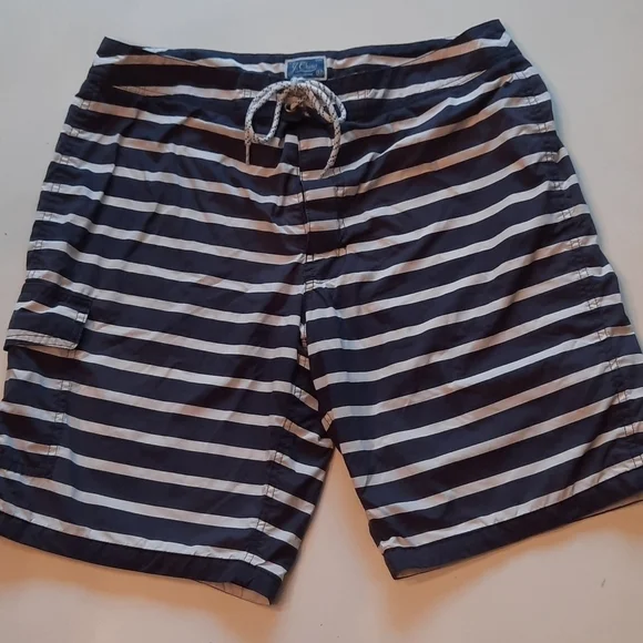 J. Crew waist 32 navy blue white stripe swim trunks