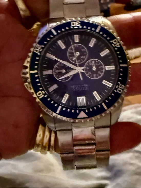 Guess? Silver Bracelet Watch with Blue Dial and Bezel