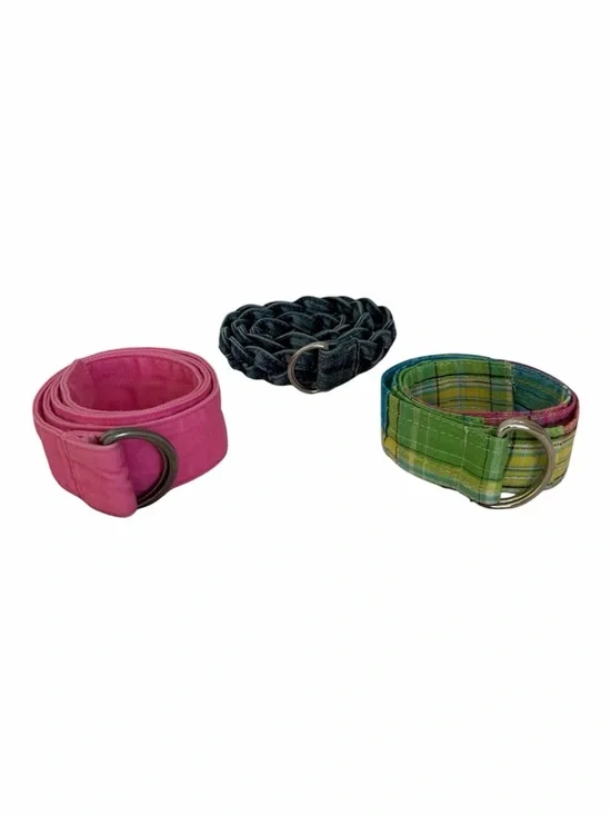 Belt Lot of 3 Solid Plaid Jean Braided Adjustable Blue Pink Girls
