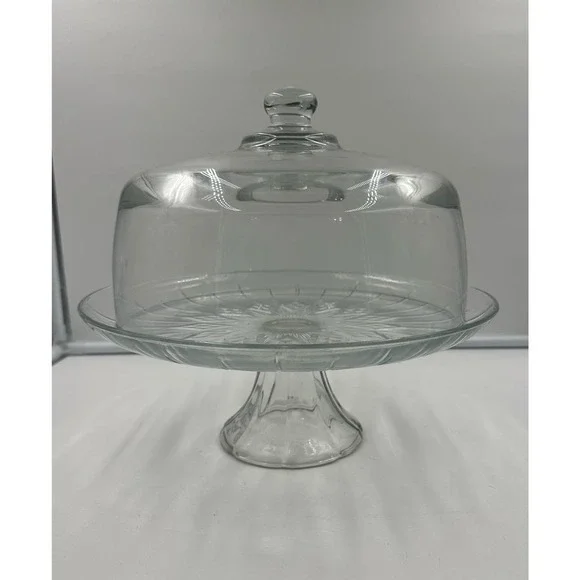 Vintage Solid Glass Dome Starburst Cake Stand Punch Bowl Pedestal 12”