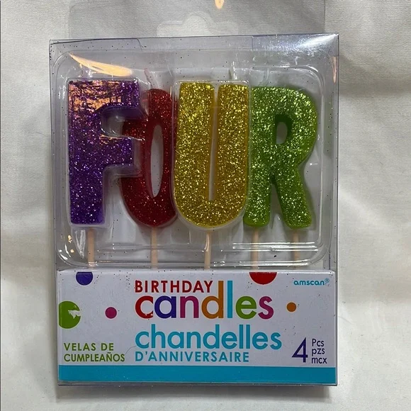 🌺SALE 5 for $20🌺Amscan Purple and Gold Cake Candles for Parties “ F O U R” 4