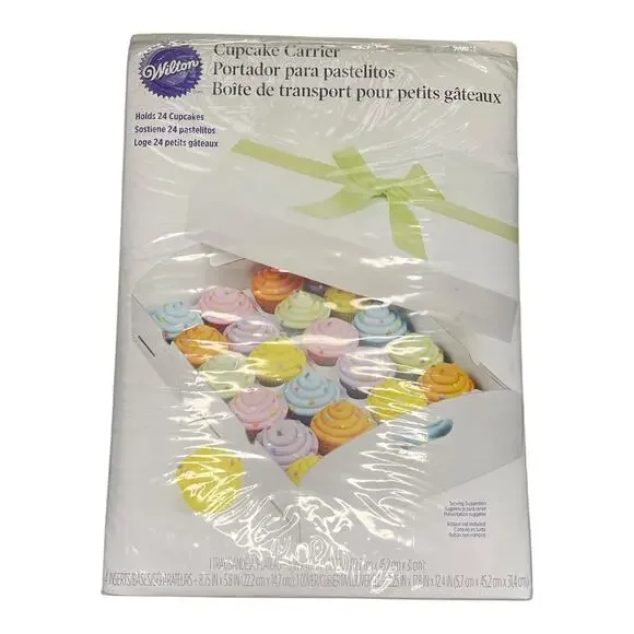 Wilton Folding Tray Cupcake Carrier White Holds 24 Cupcakes, New Open Package