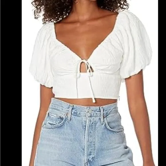 Zara new White Puff Sleeve Crop Top Sz small