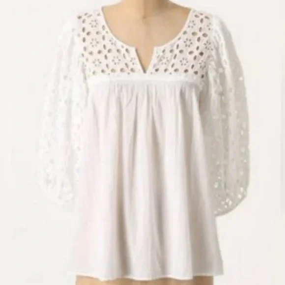 ANTHROPOLOGIE WHITE EYELET TOP