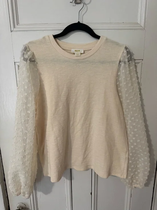 Maeve Anthropologie Textured Puff Sleeve‎ Top Ivory