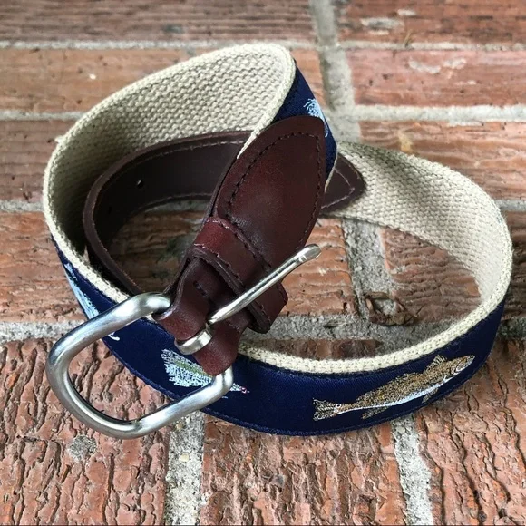 The Belted Cow Co Canvas Ribbon Belt Brown Leather Tabs Size 24