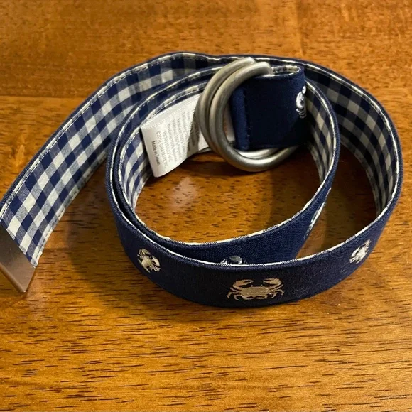 Gymboree gingham blue white crab lobster ring belt