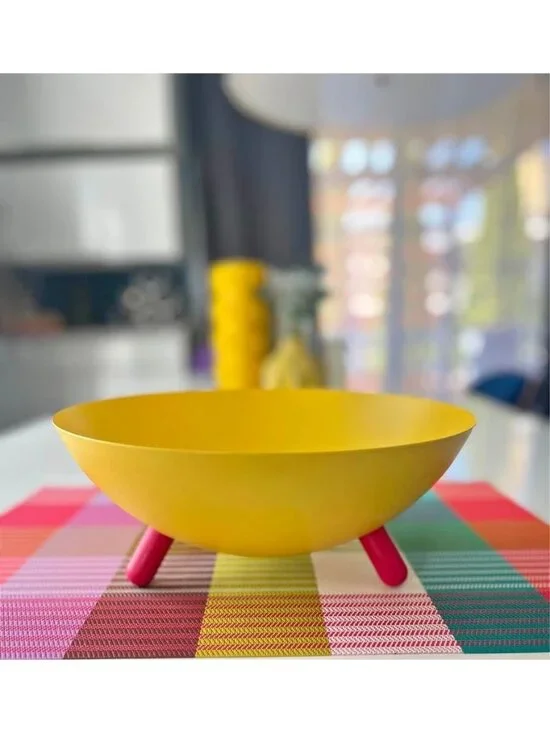 Vintage Ikea Postmodern Swedish Ps Series Yellow and Pink Tripod bowl by Ola Wih