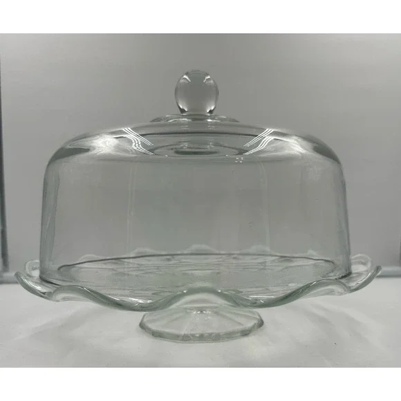 Vintage Glass 12” Pedestal Cake Dessert Stand with Heavy Dome Cover