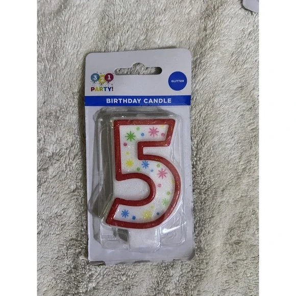 321 Birthday Party Glitter Candle! 5! Five! New