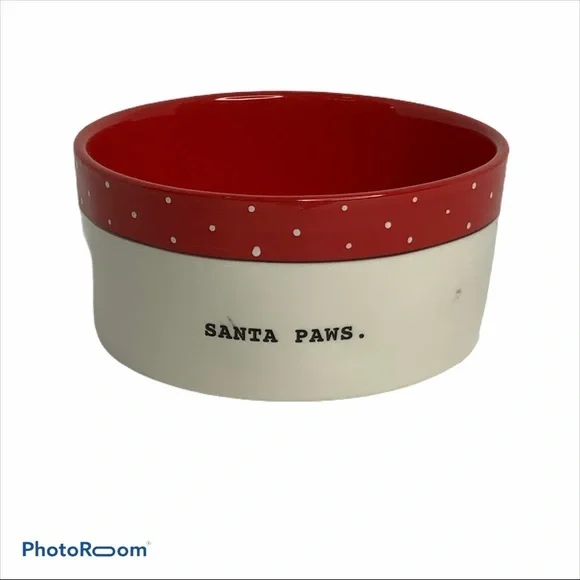 Rae Dunn “Santa Paws” Ceramic dog bowl size 5.75X2.75 EUC