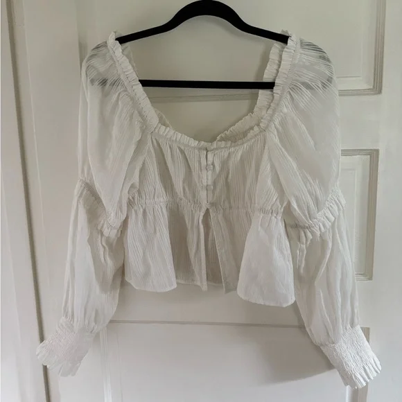 White Puff Sleeve Women's Top Size M