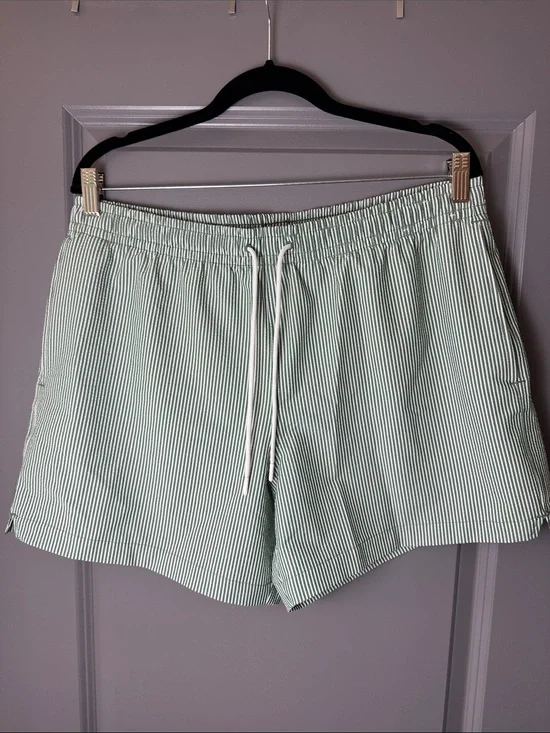 Abercrombie & Fitch Seersucker Swim Trunks Green Stripe Size Large