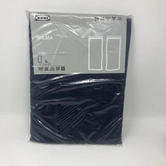 Pair of 2 IKEA Wilma Navy Blue Tab Curtain Panels 145 x 100 cm (57 x 118 inches)